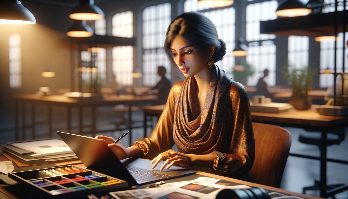 Woman in front of laptop writing an adveritising proposal
