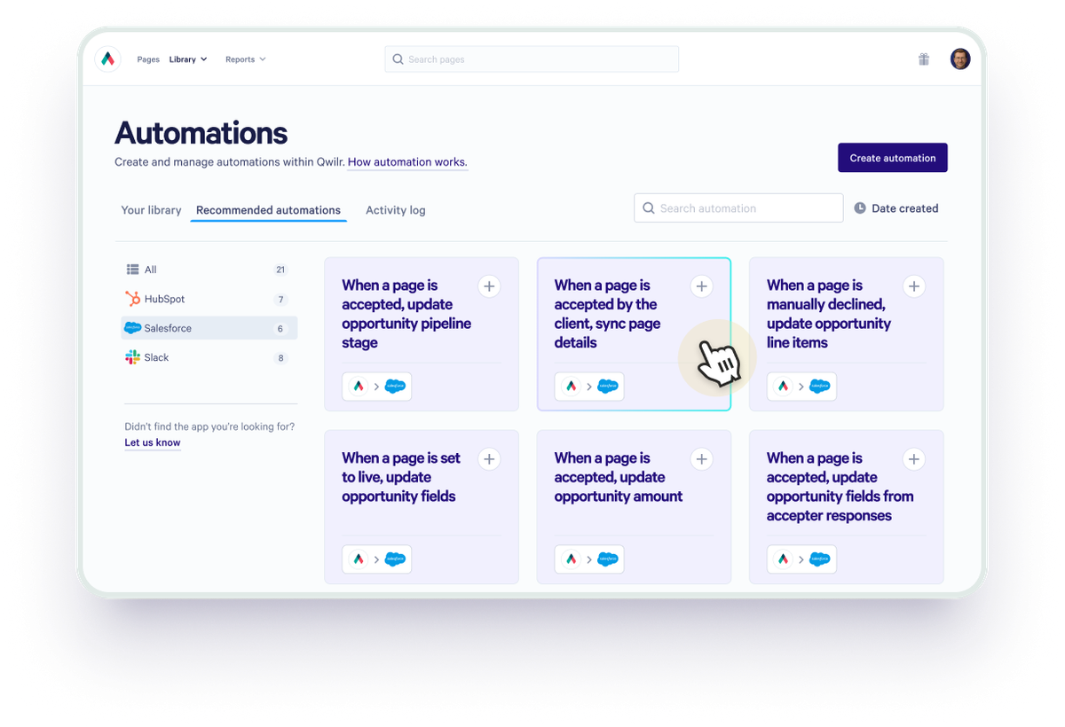 a screenshot of the automations page on a tablet