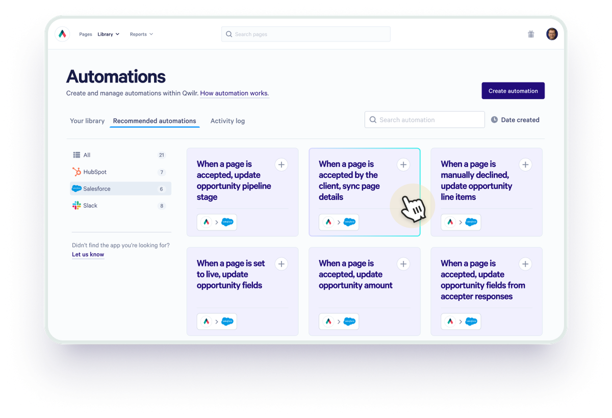 a screenshot of the automations page on a tablet