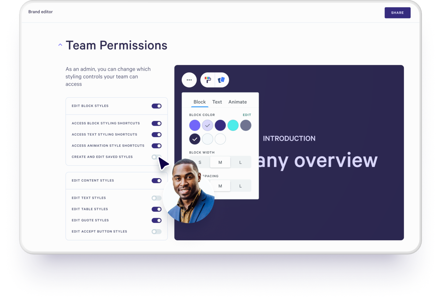 Set up team permissions to limit edit access and create brand consistency