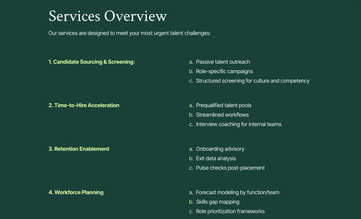 a page that says services overview on it
