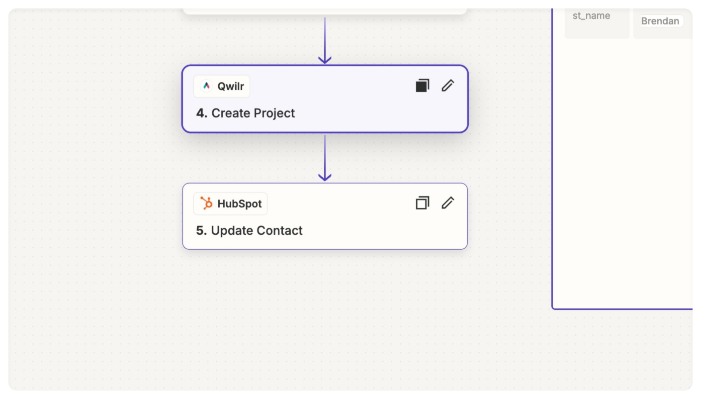 In Zapier, create a fourth step, Create a New Project in Qwilr