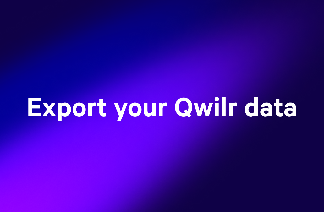 White text on a purple and blue gradient background reads, "Export your Qwilr data."