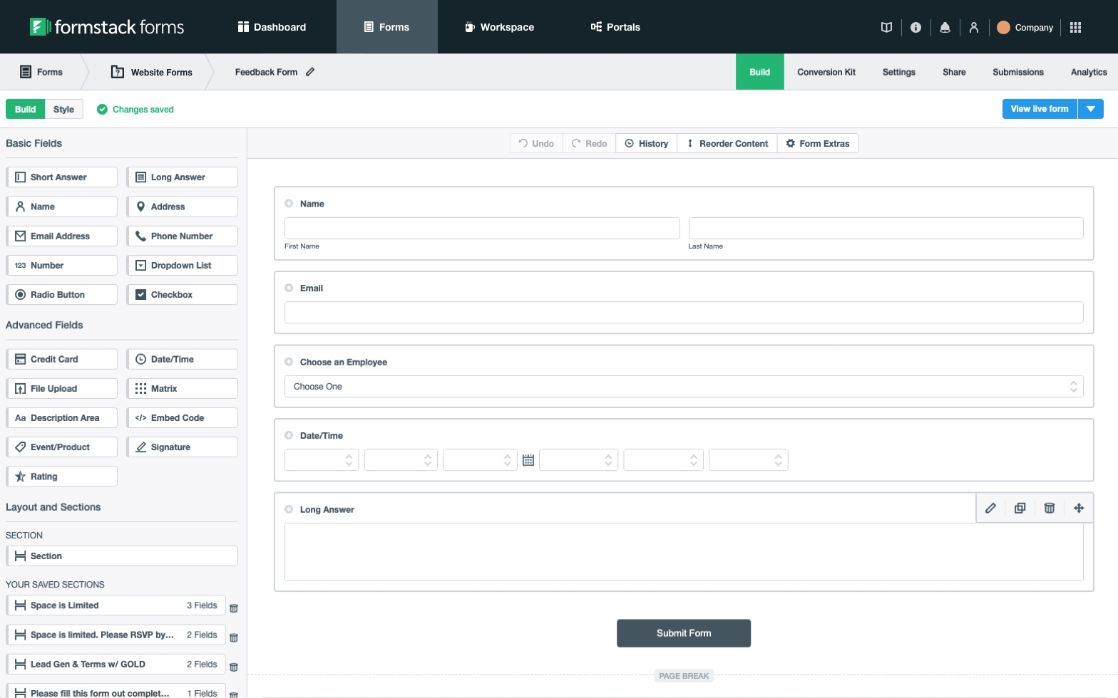 a screenshot of a form builder on a computer screen .