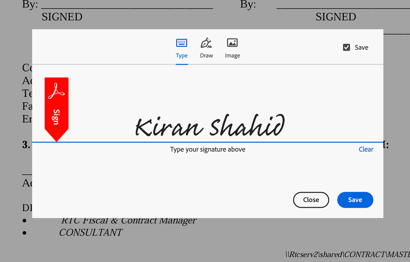 a signed document with the name kiran shahid on it