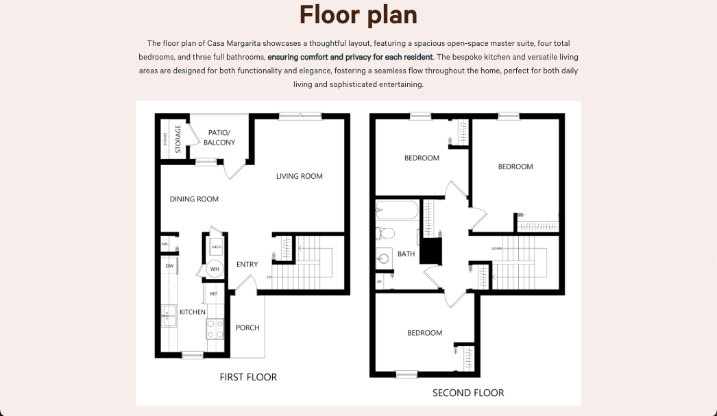 the floor plan of casa margarita shows the first floor and second floor