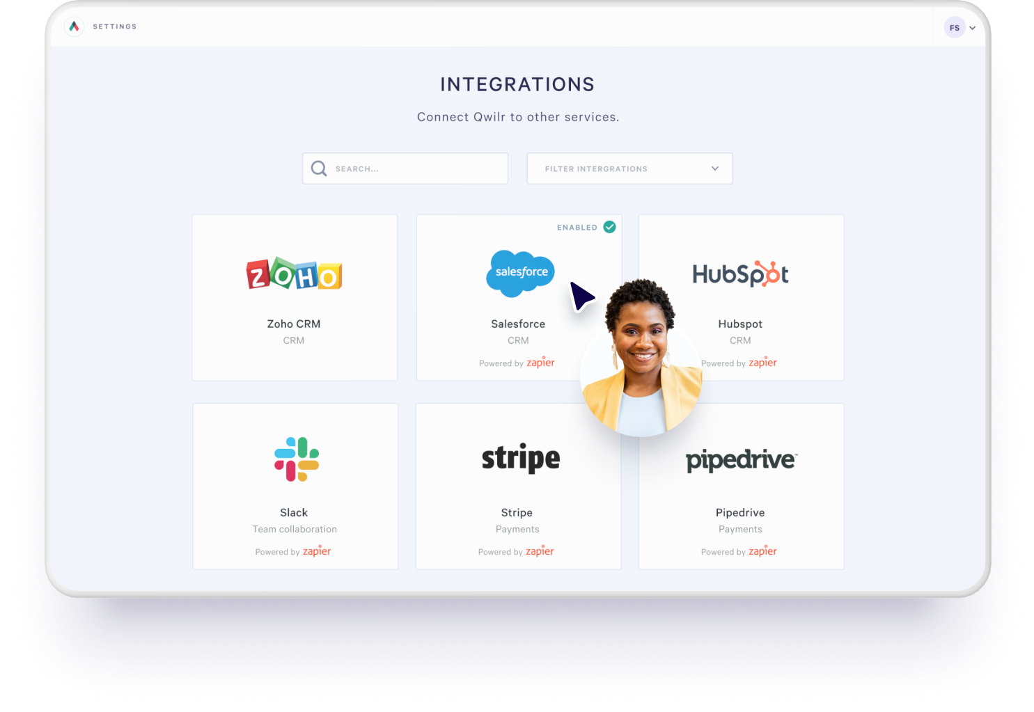 Connect Qwilr to Zoho, Salesforce, HubSpot, Pipedrive, Stripe, Slack and more
