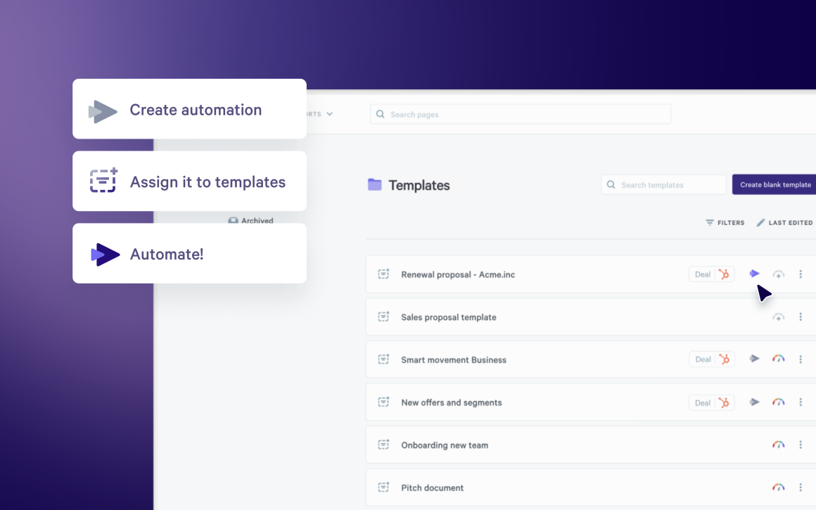 Qwilr interface showing a three-step automation guide