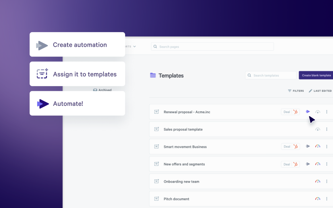 Create automations and assign them to templates