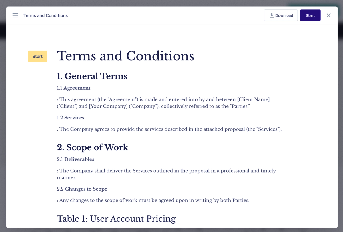 a screenshot of the terms and conditions page
