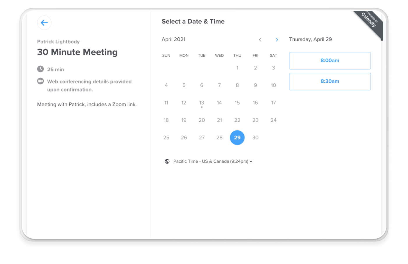 Preview of Calendly's meeting booking solution