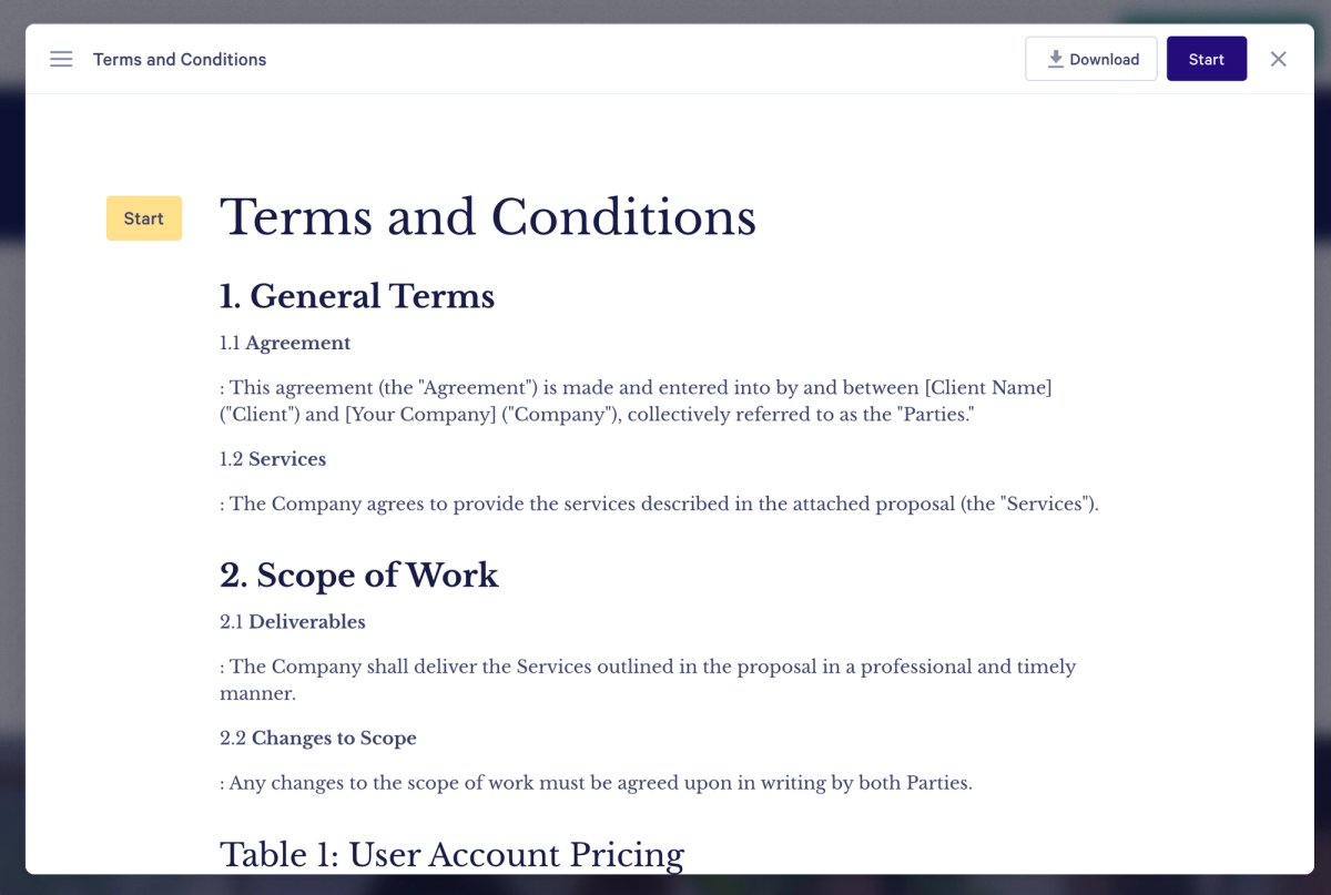 a screenshot of the terms and conditions page