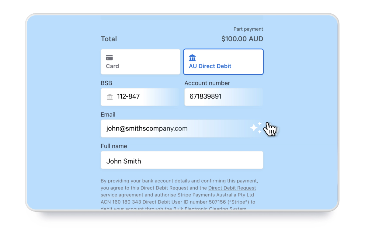 a screenshot of a payment page that says $ 100.00 aud