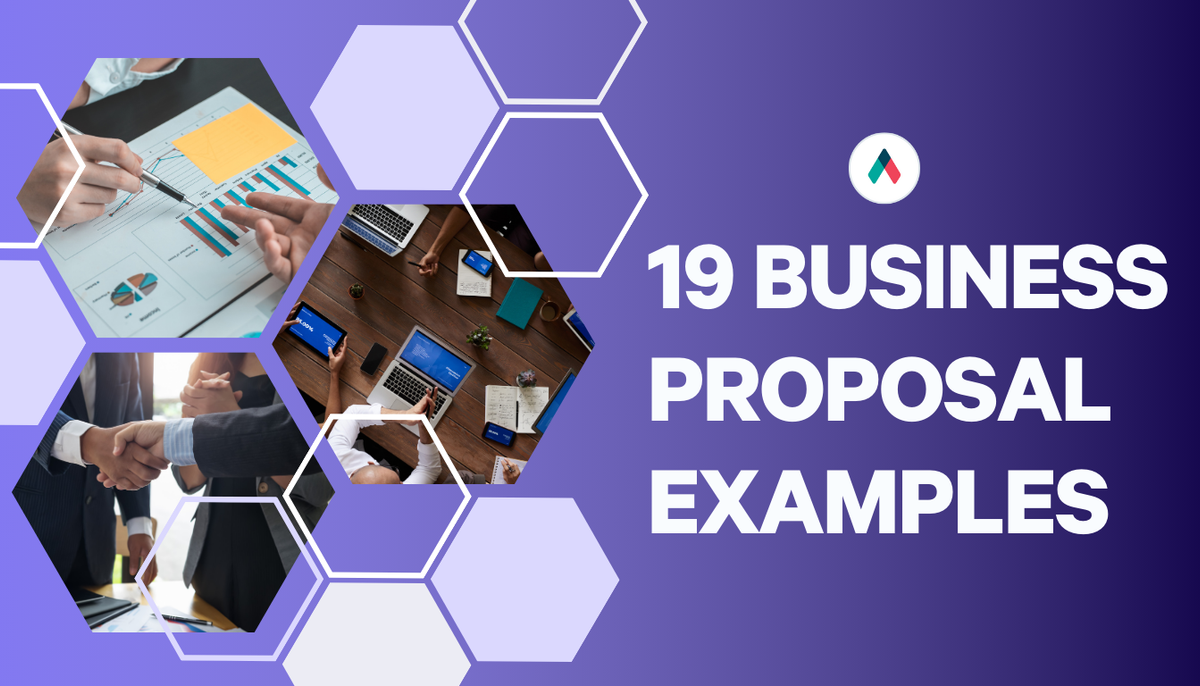 a purple background with the words 19 business proposal examples