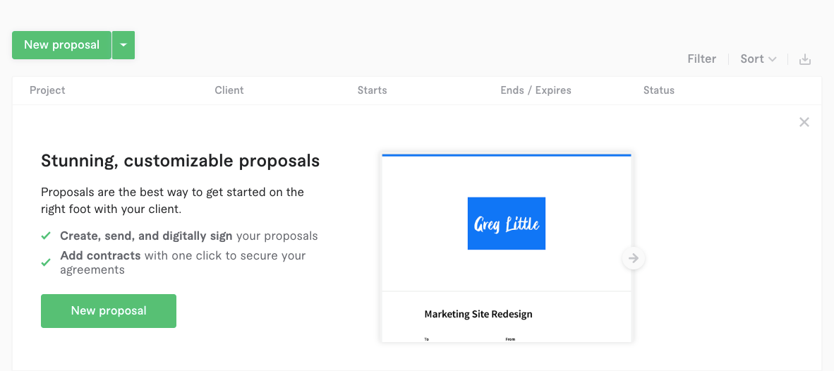 a screenshot of a website that says stunning customizable proposals