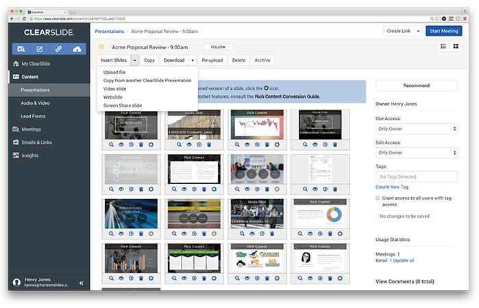 a screenshot of clearslide UI