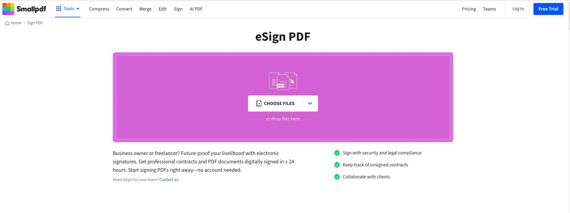 a screenshot of the esign pdf website