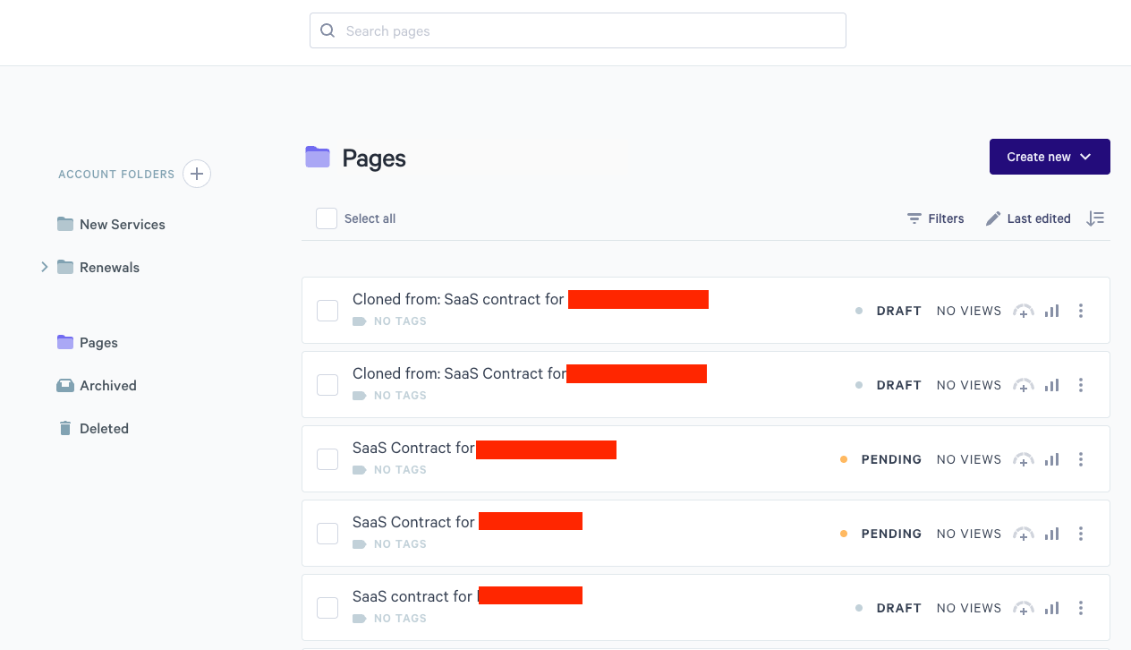 a screenshot of a website showing a list of pages