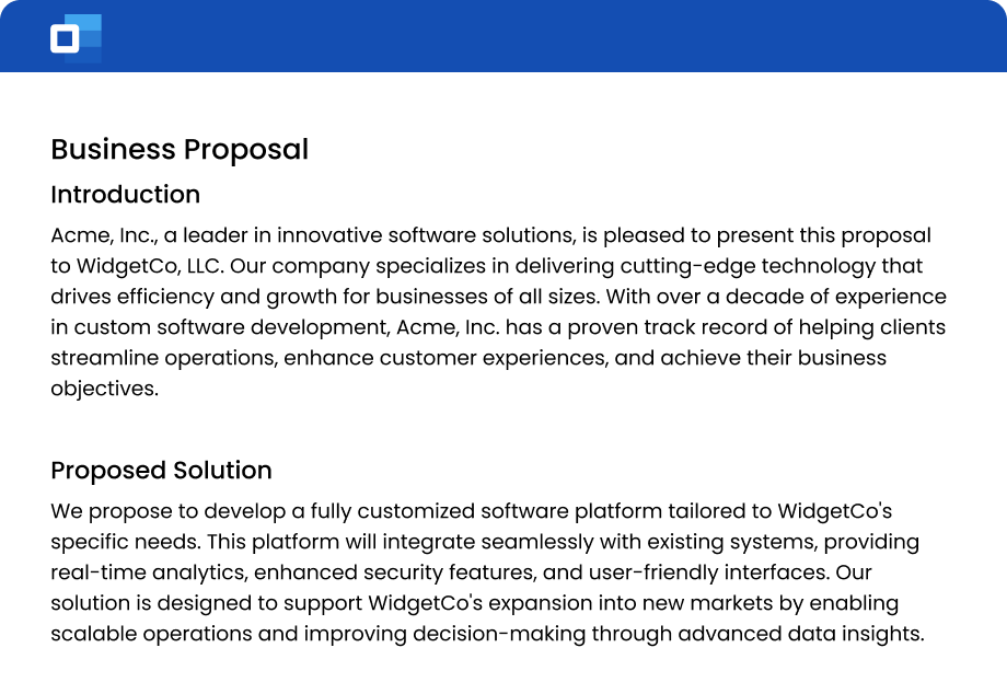 a business proposal made using Microsoft Word