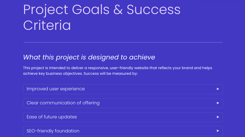 project goals and success criteria on a blue background
