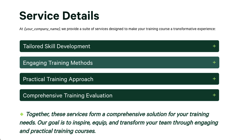 a page that says service details on it