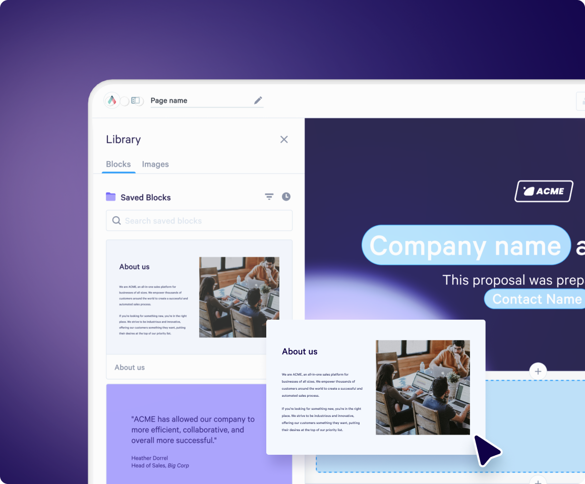 Drag and drop reusable blocks of rich content