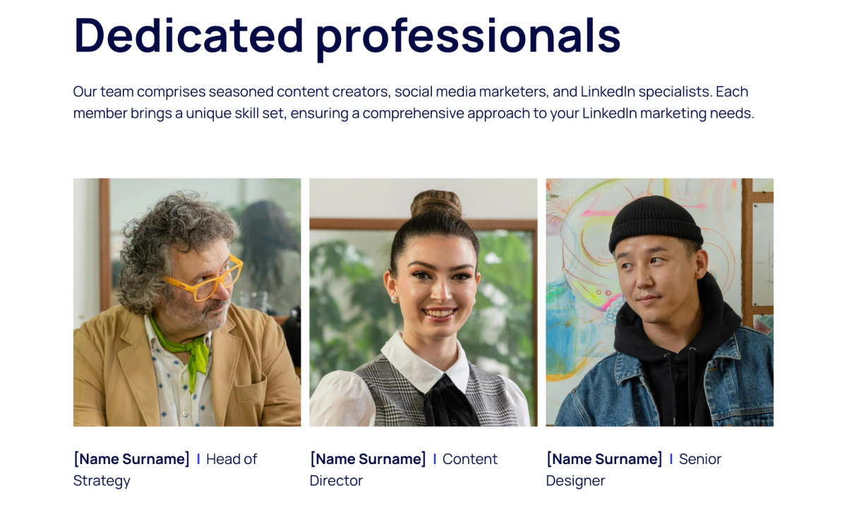 a page that says dedicated professionals on it