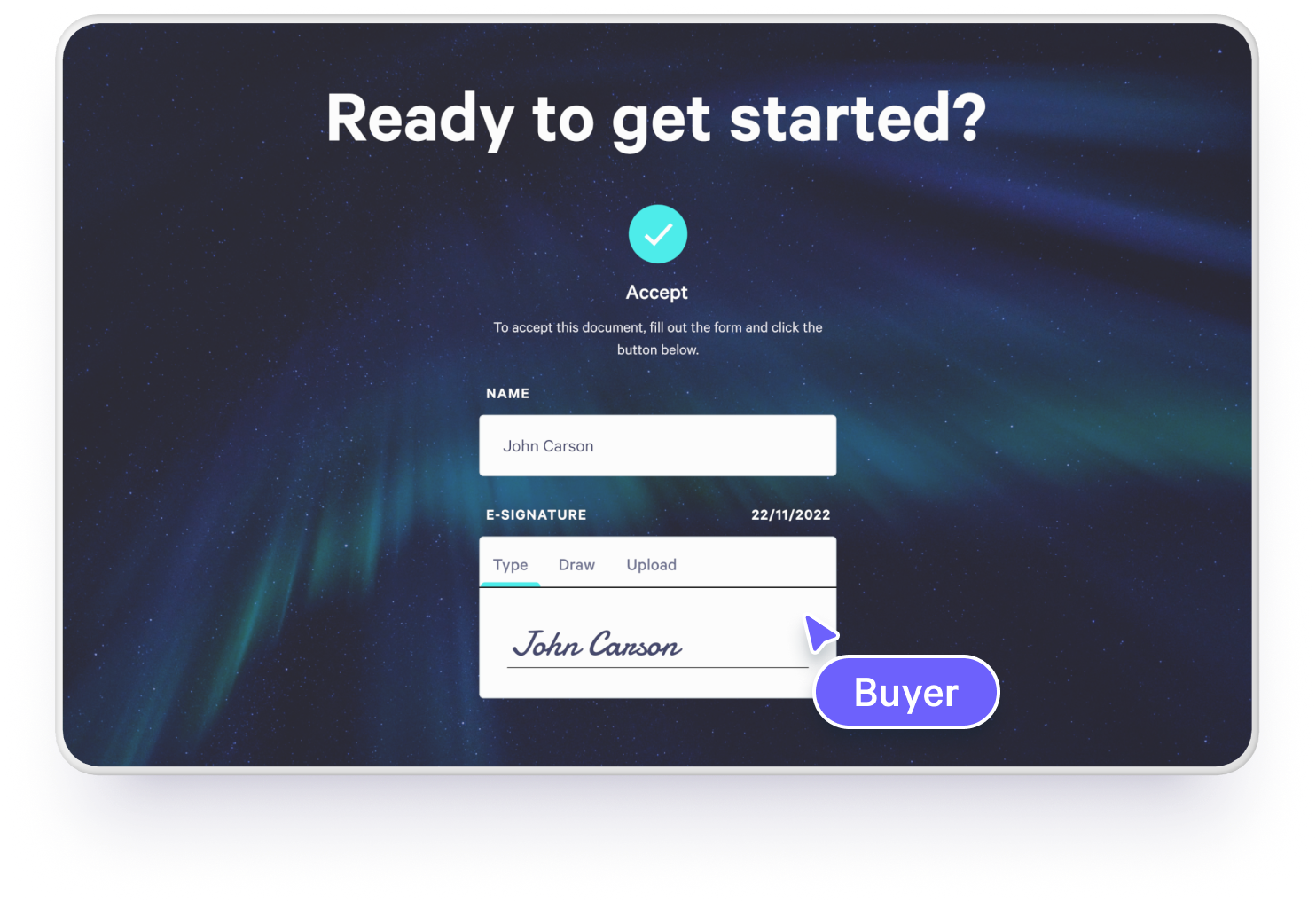 a screen that says ' ready to get started ' on it