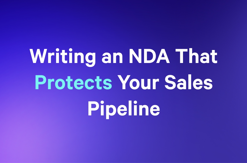 a purple background with the words `` writing an nda that protects your sales pipeline '' written on it .