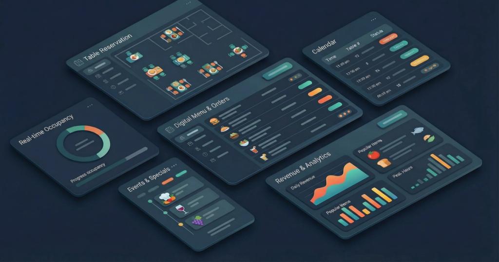 Gäste reservieren online einen Tisch in einem Restaurant über das Orbilyte-Buchungswidget mit Zeitfenstern und Kapazitätsanzeige.