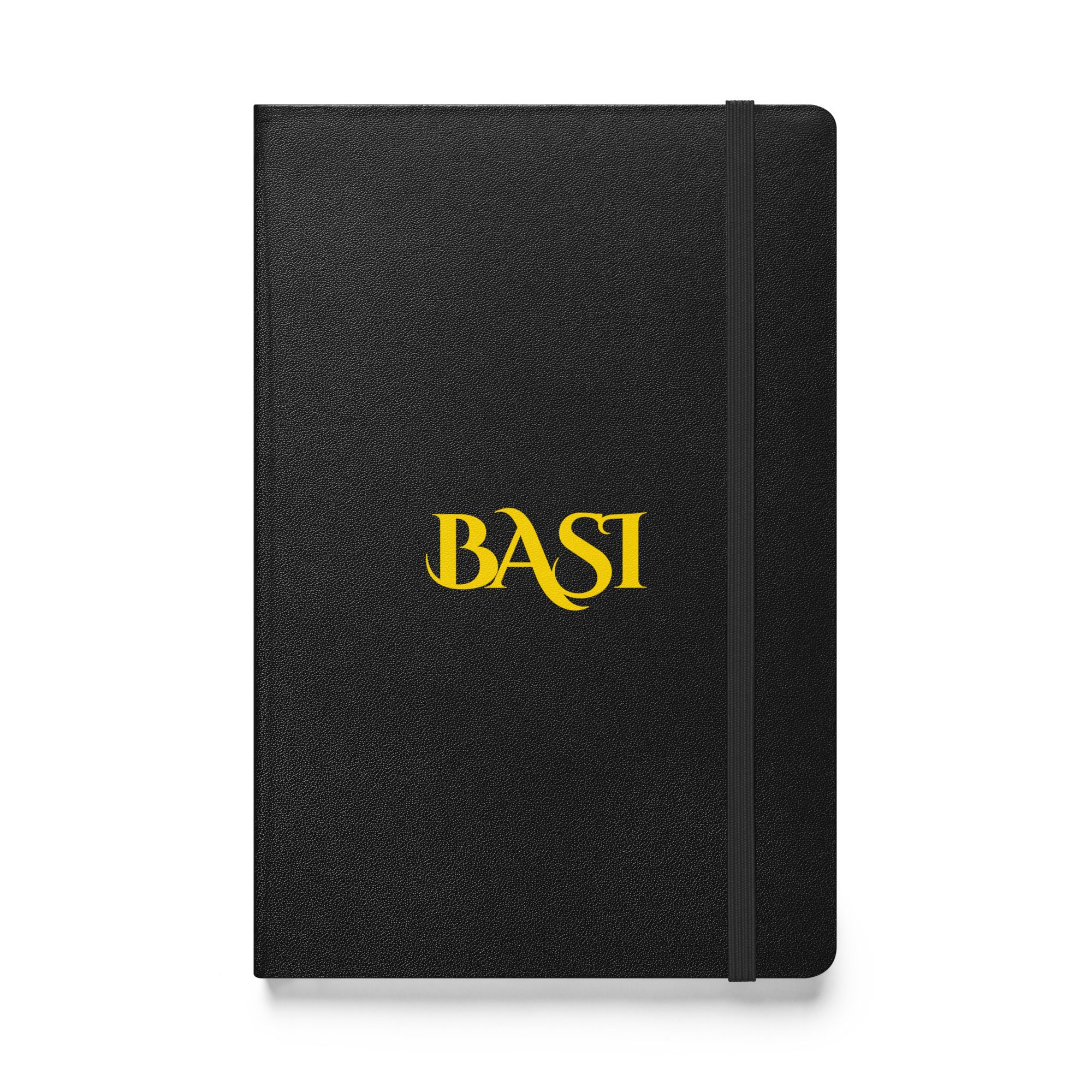 Black hardcover notebook with the gold BASI wordmark on the cover