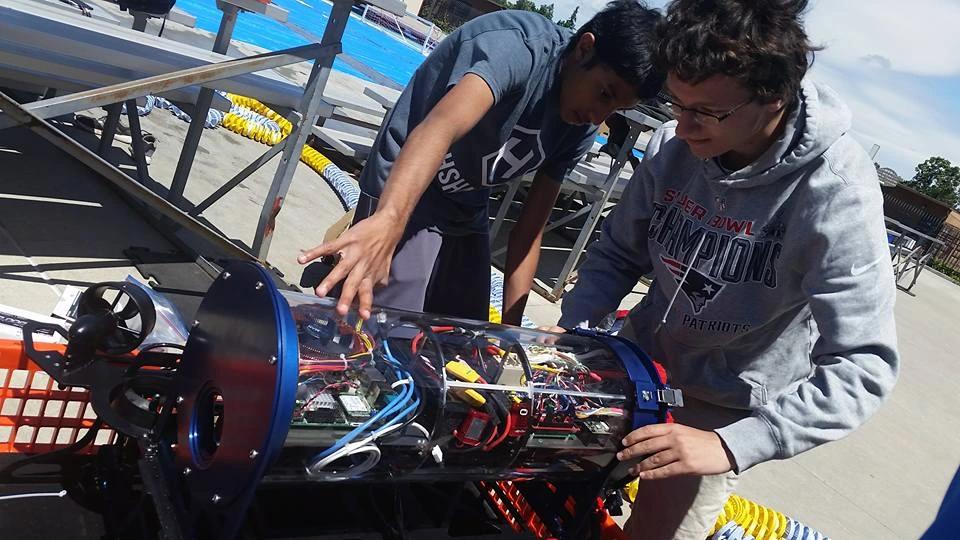 The mechanical subteam working on our AUV, Marlin