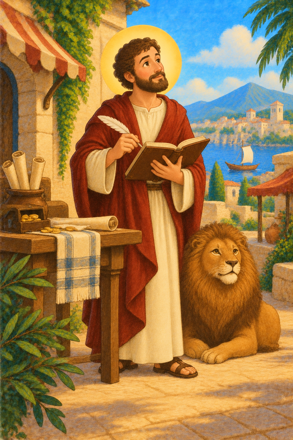 Illustration of Saint Matthew writing scripture.
