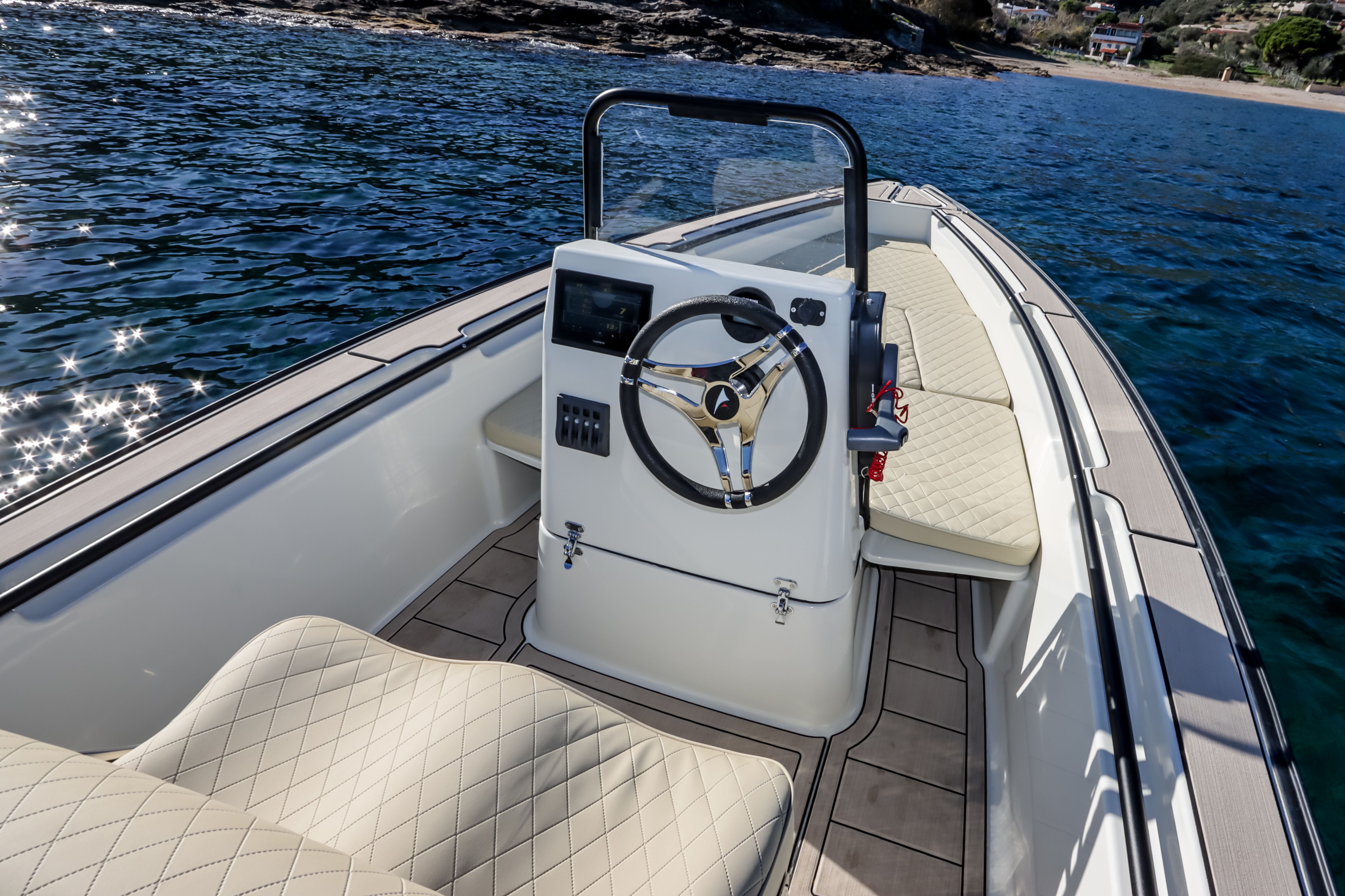 RedFin 49 helm console and steering wheel
