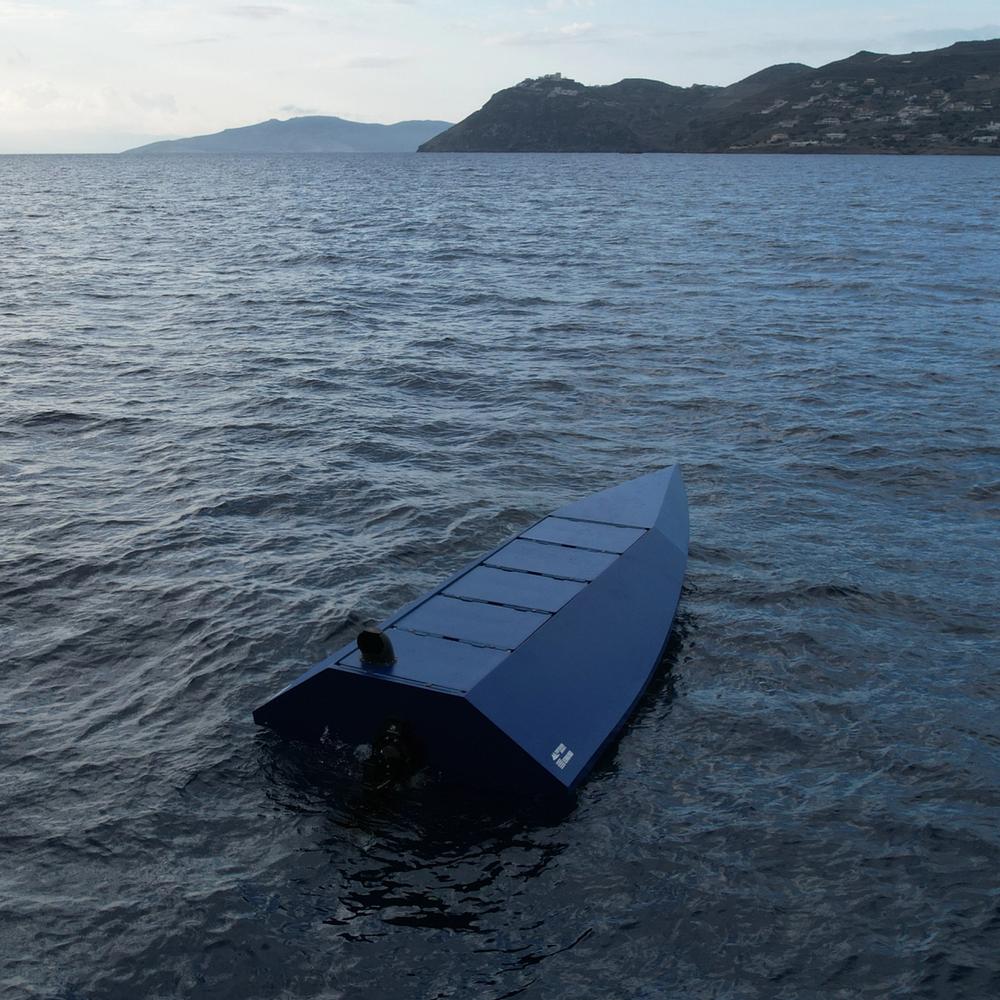 TRYGONS DRONES USV hull, bow view, unmanned and underway