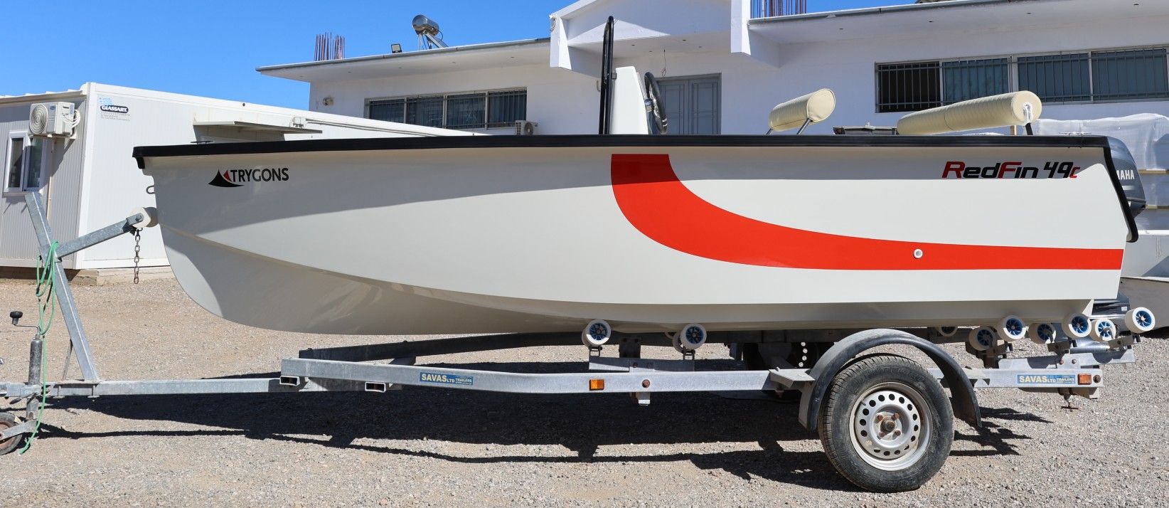 RedFin 49 side profile on its trailer outside the Trygons yard