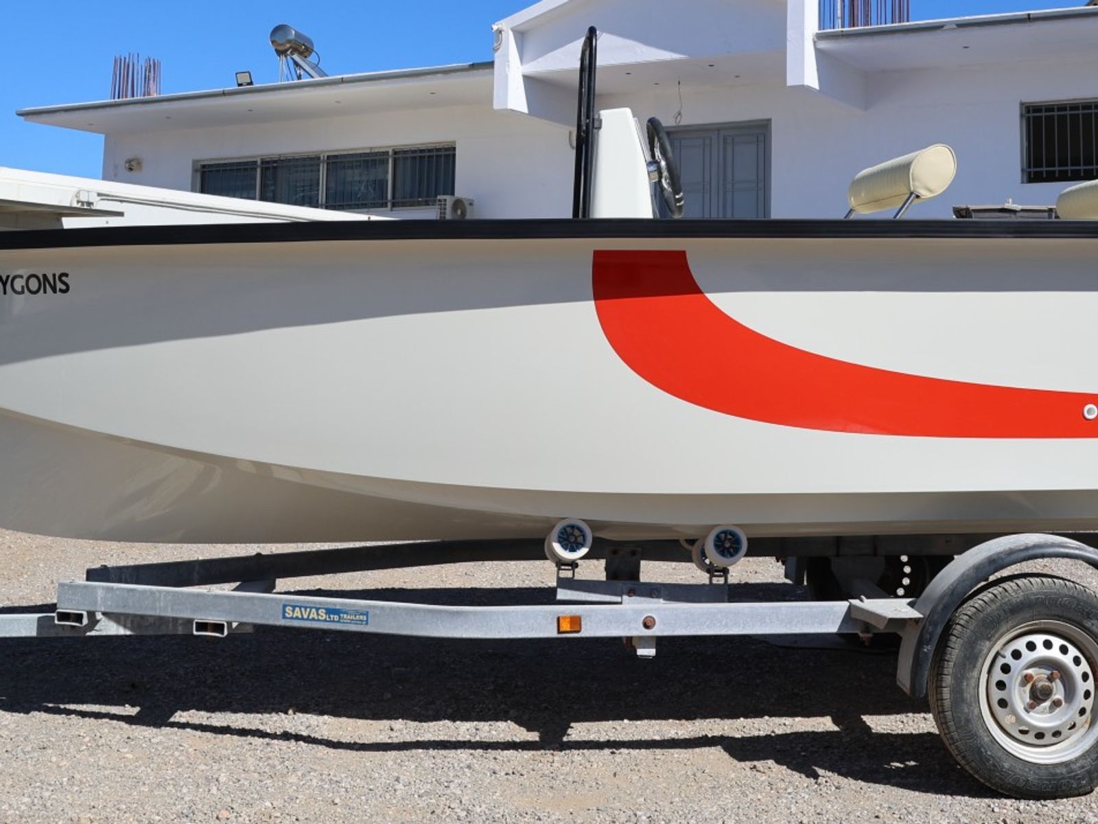 RedFin 49 side profile on its trailer outside the Trygons yard