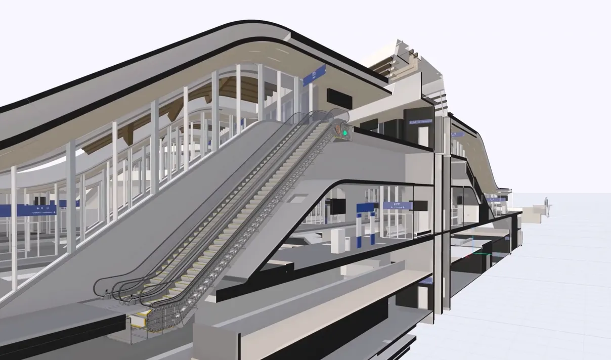 Elevator assembly showing integrated mechanical parts and building elements in Qonic BIM software