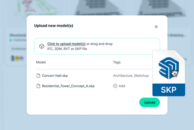 An example where a SketchUp file is being uploaded to Qonic.