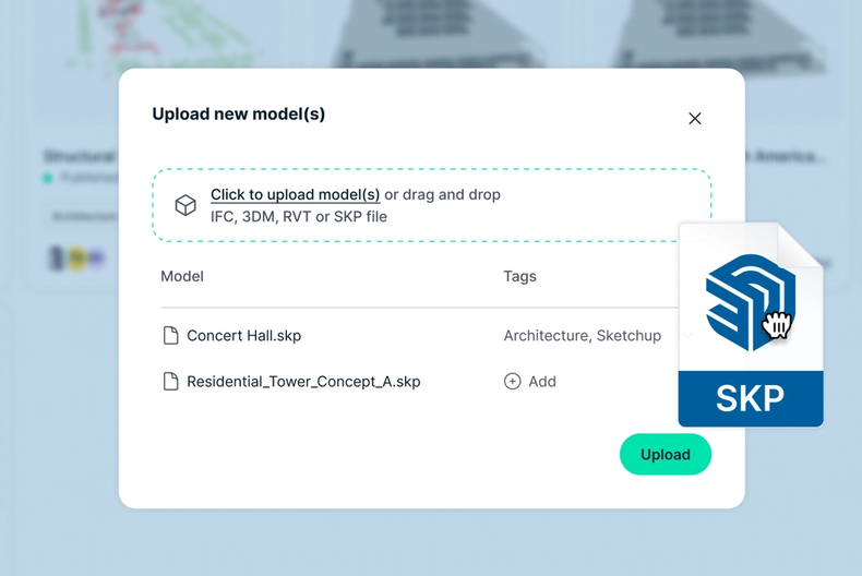 An example where a SketchUp file is being uploaded to Qonic.