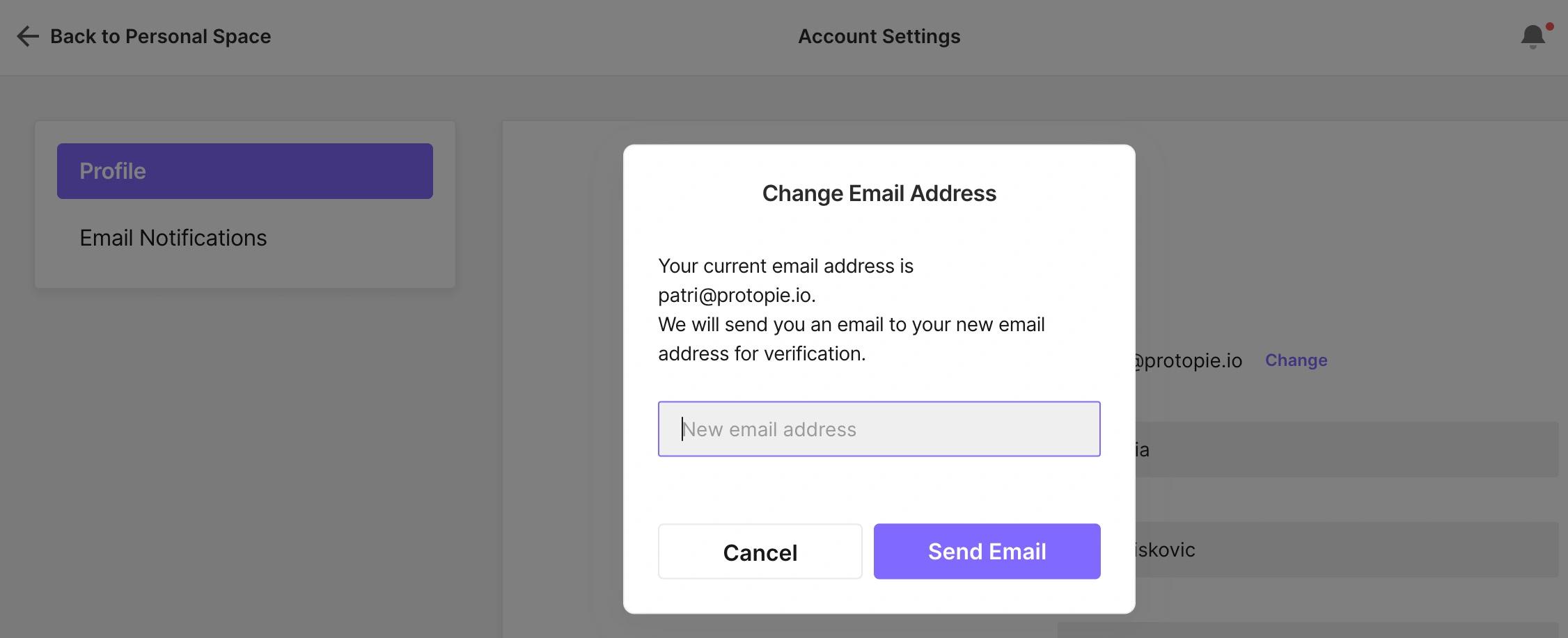 changing the email address of a ProtoPie account