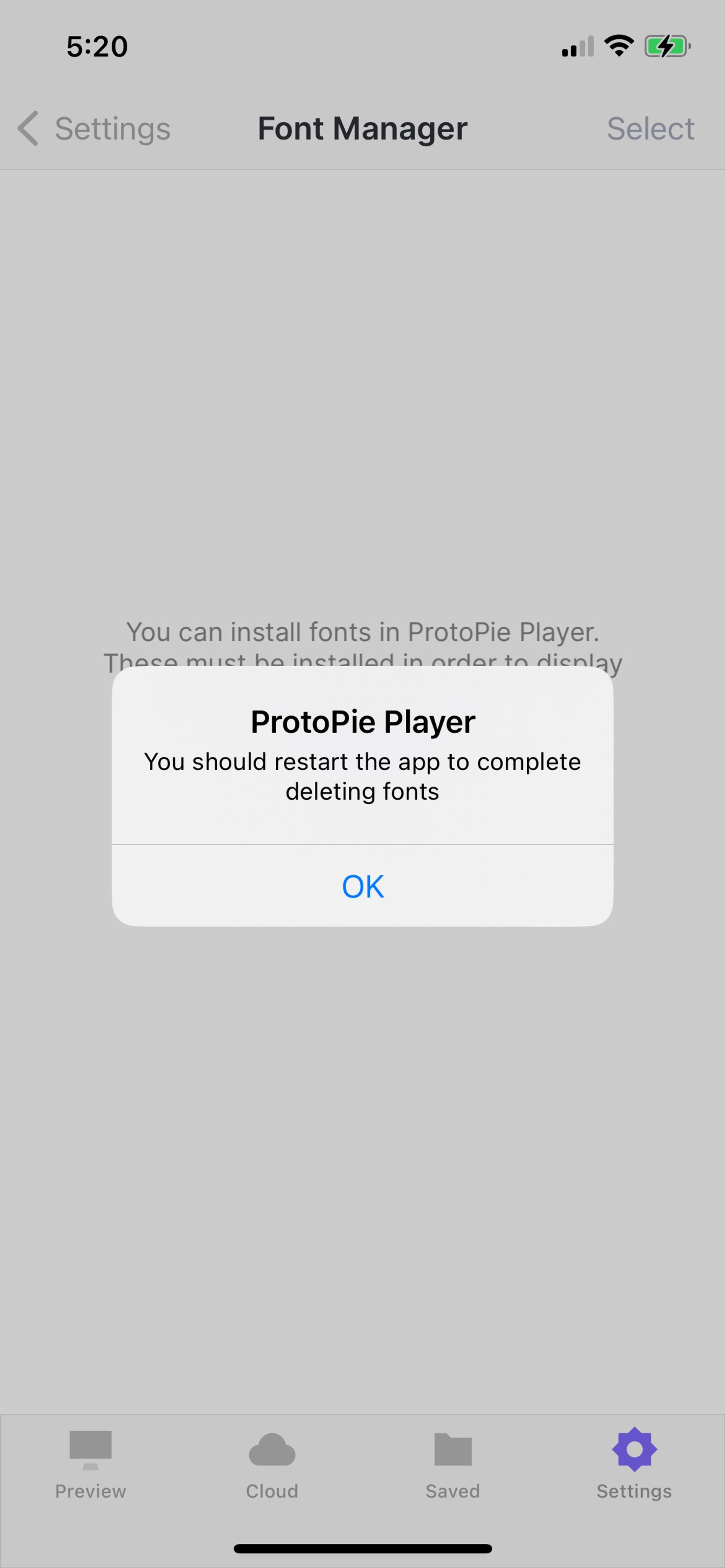 delete fonts on iOS protopie player.