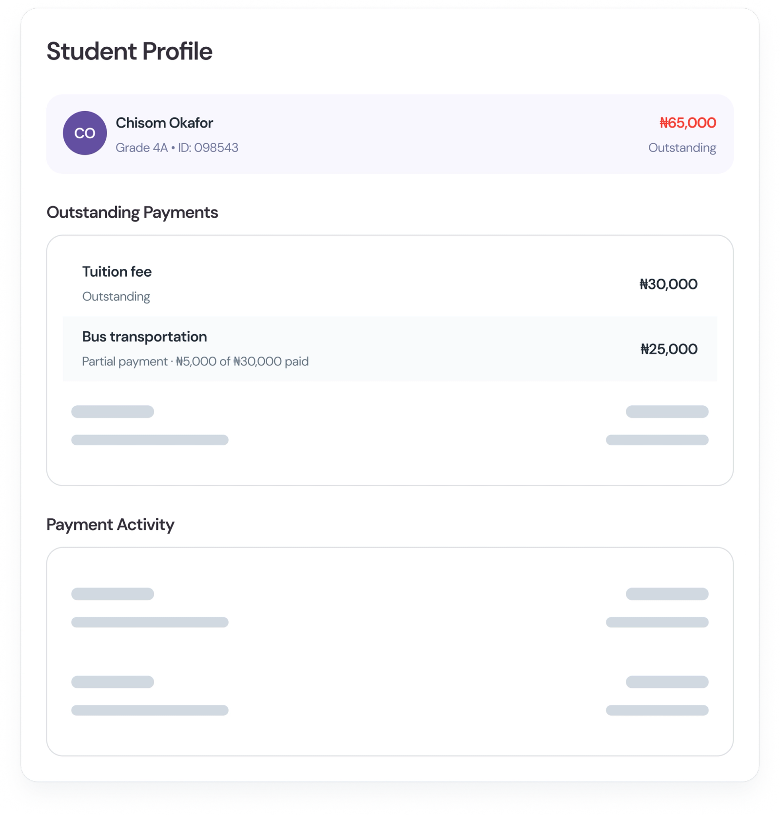 Every student has a clean, complete financial record