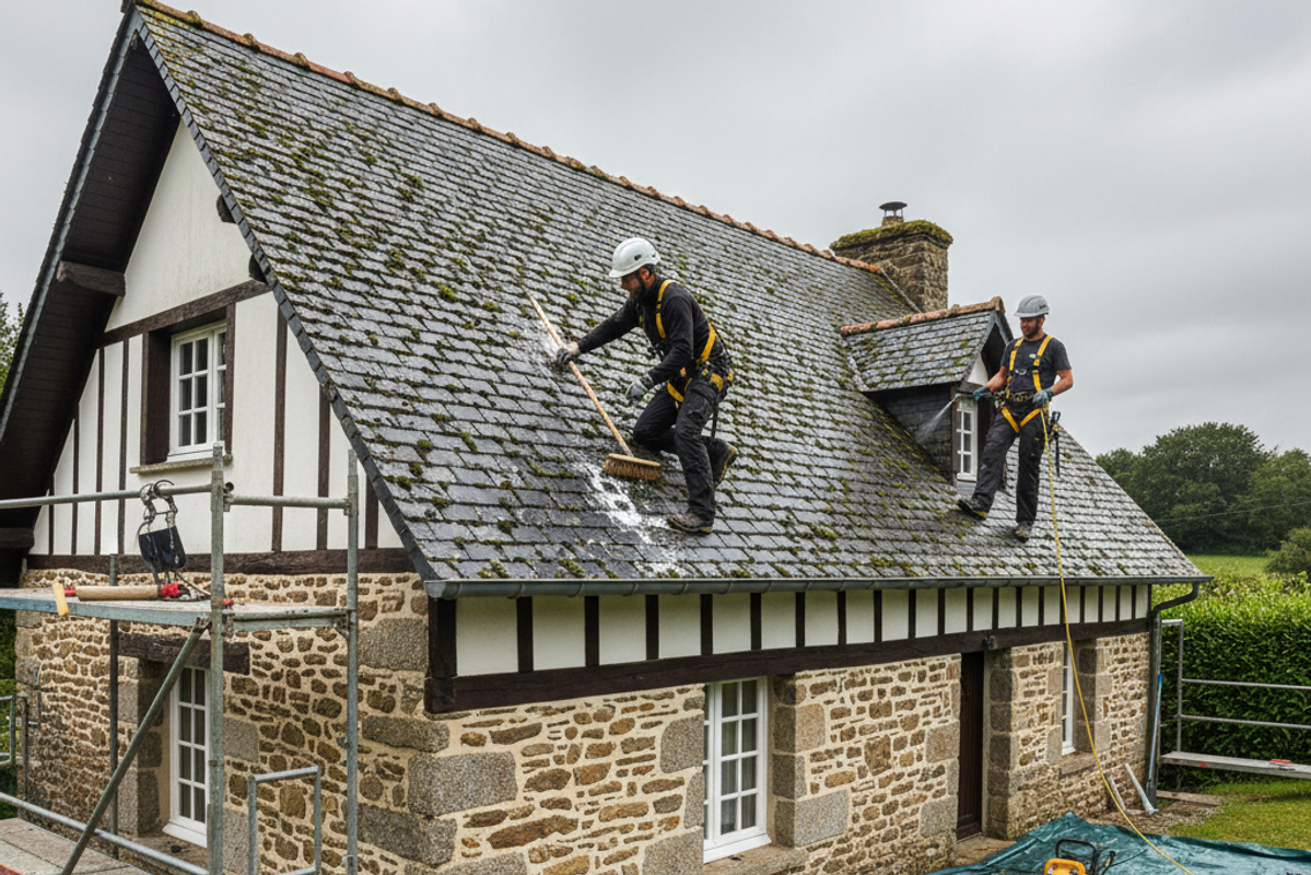 Démoussage de toiture en Bretagne 2025 : Guide complet pour un toit sain