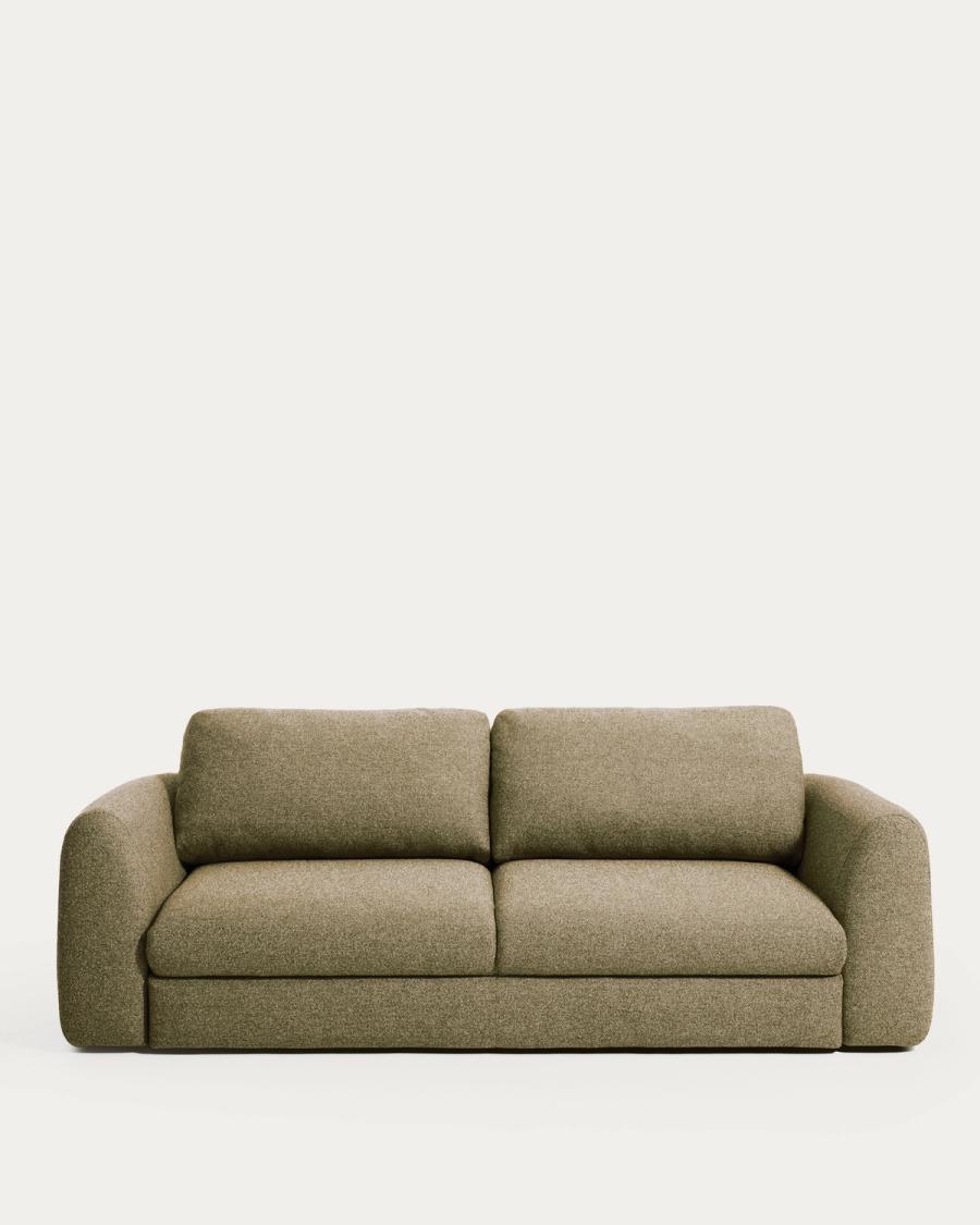 Two-seater sofa in khaki-green fabric, photo 1
