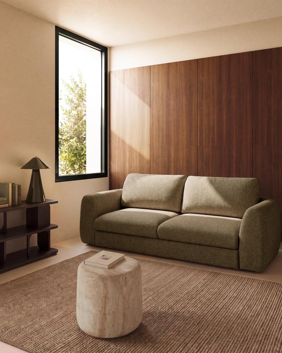 Two-seater sofa in khaki-green fabric, photo 6