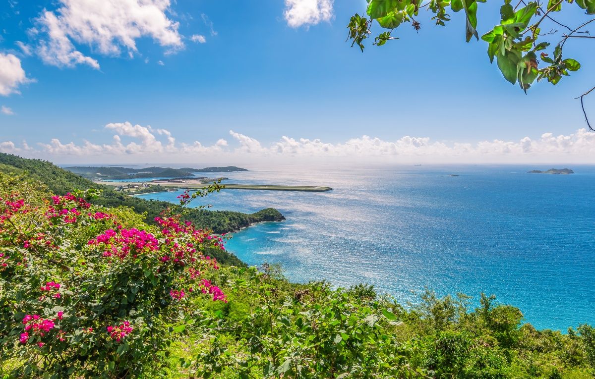 Saint Thomas, US Virgin Islands. Brewers bay and Perseverance Bay. On the background airport strip in the ocean.
