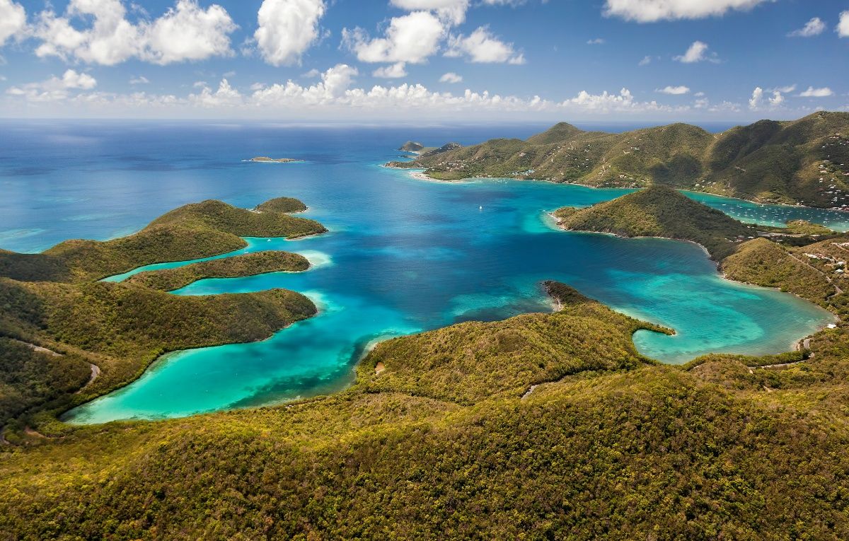 Aerial view of Hurricane Hole in the U.S. Virgin Islands