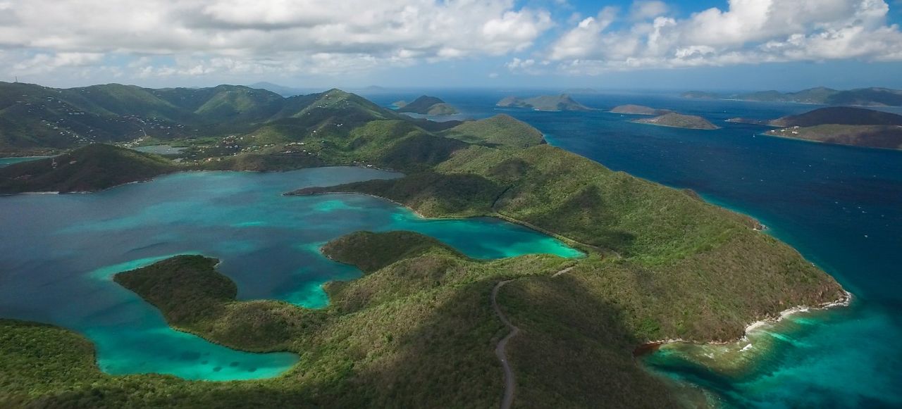 Aerial view of Hurricane Hole and Coral Bay, St.John, USVI