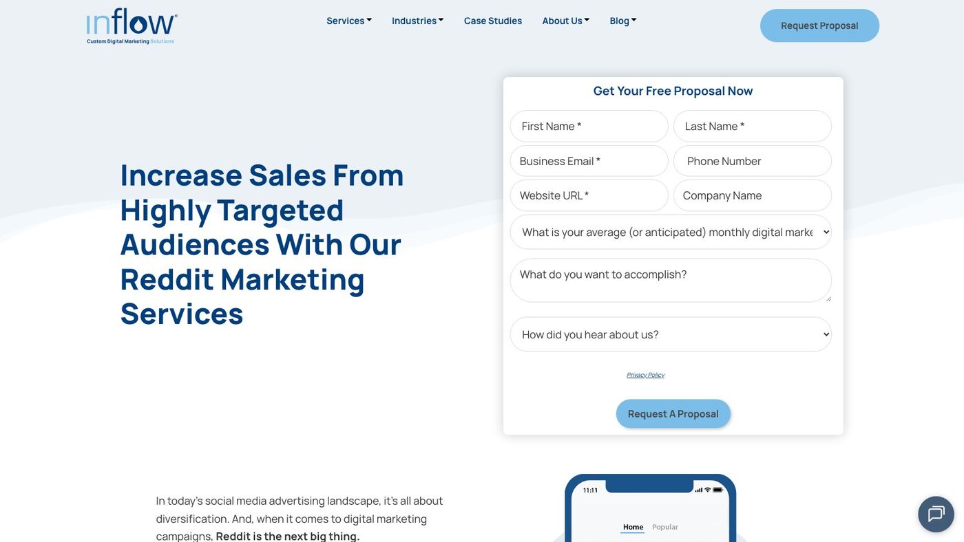 Inflow Reddit marketing page
